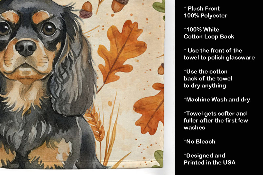 Black and Tan English Toy Spaniel Heirloom Fall Kitchen Towel Velour Plush Front and Cotton Loop Back Machine Washable