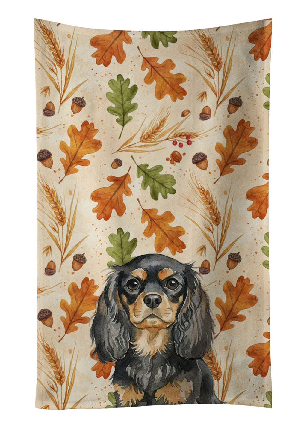 Black and Tan English Toy Spaniel Heirloom Fall Kitchen Towel Velour Plush Front and Cotton Loop Back Machine Washable