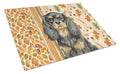 Black and Tan English Toy Spaniel Heirloom Fall Cutting Board Tempered Glass Kitchen Cutting Surface, Heat Resistant Chopping, Non-Slip Feet, Food Prep & Serving