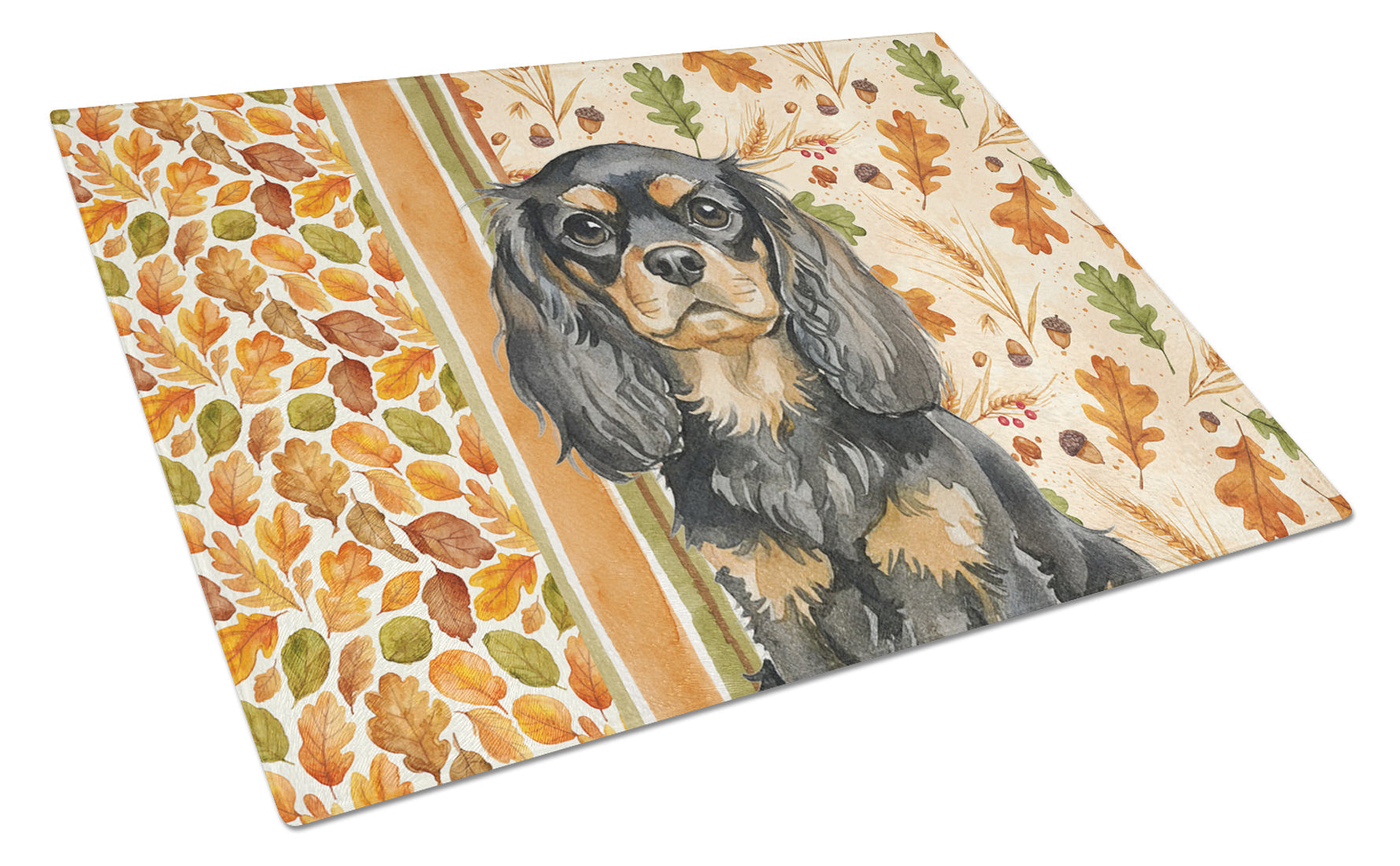 Black and Tan English Toy Spaniel Heirloom Fall Cutting Board Tempered Glass Kitchen Cutting Surface, Heat Resistant Chopping, Non-Slip Feet, Food Prep & Serving