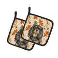 Black and Tan English Toy Spaniel Heirloom Fall Pot Holder Set of 2 Heat Resistant Quilted Hot Pads 7.5 x 7.5 Inch, Insulated Kitchen Trivets for Cooking & Baking