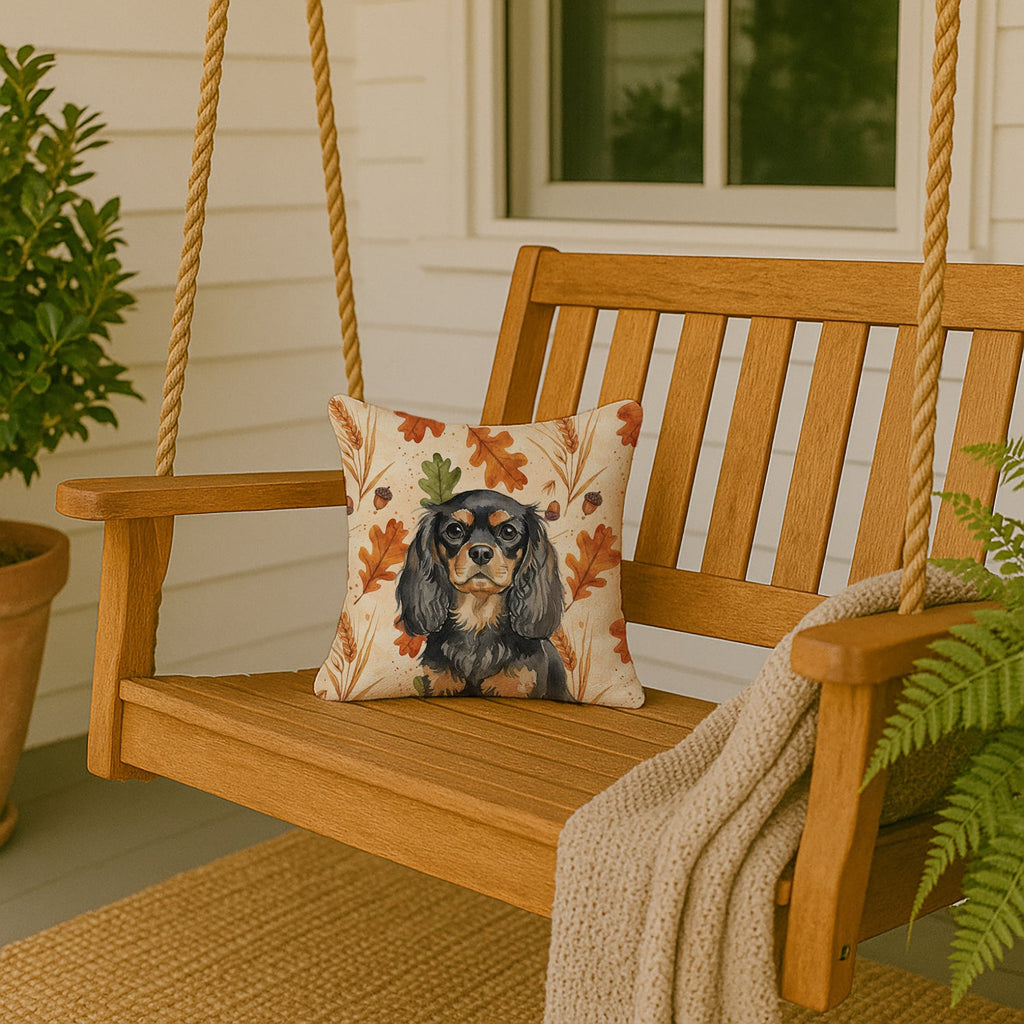 Black and Tan English Toy Spaniel Heirloom Fall Decorative Throw Pillow 14x14 Indoor Outdoor Accent Cushion, Fabric Cover with Insert for Sofa, Bed, Porch & Living Room