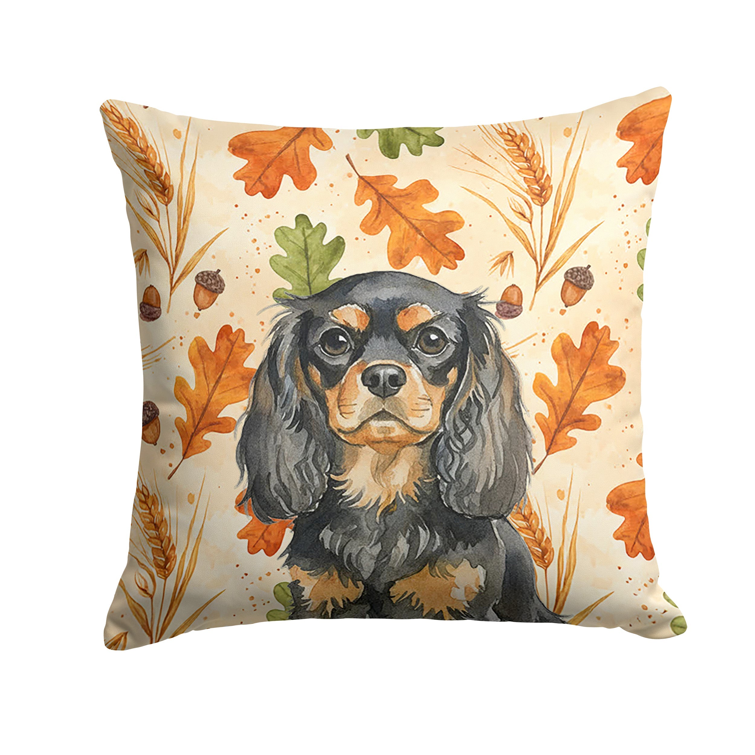 Black and Tan English Toy Spaniel Heirloom Fall Decorative Throw Pillow 18x18 Indoor Outdoor Accent Cushion, Fabric Cover with Insert for Sofa, Bed, Porch & Living Room