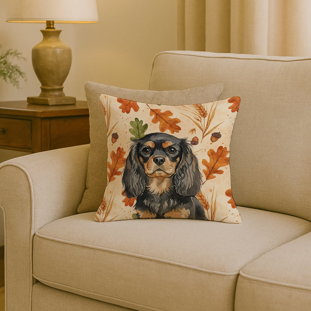 Black and Tan English Toy Spaniel Heirloom Fall Decorative Throw Pillow 18x18 Indoor Outdoor Accent Cushion, Fabric Cover with Insert for Sofa, Bed, Porch & Living Room