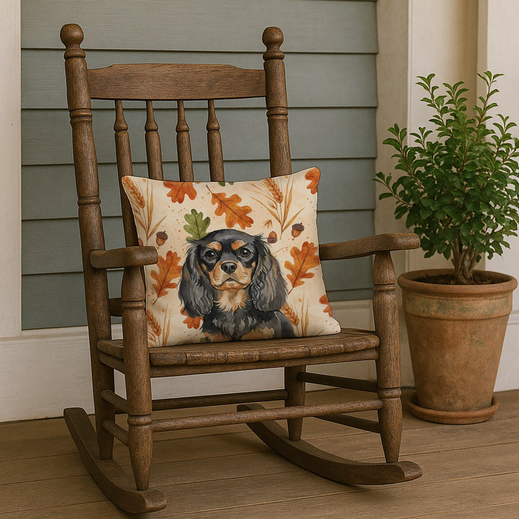 Black and Tan English Toy Spaniel Heirloom Fall Decorative Throw Pillow 18x18 Indoor Outdoor Accent Cushion, Fabric Cover with Insert for Sofa, Bed, Porch & Living Room