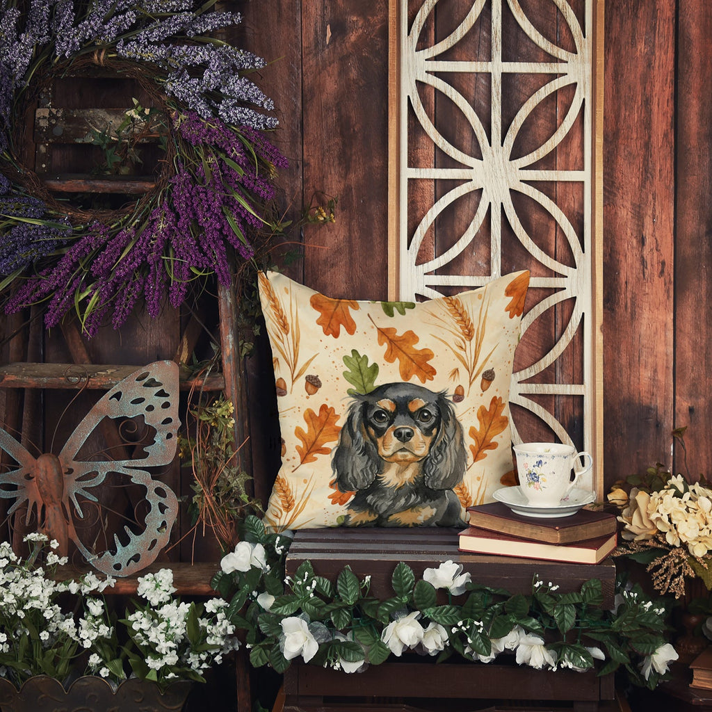 Black and Tan English Toy Spaniel Heirloom Fall Decorative Throw Pillow 18x18 Indoor Outdoor Accent Cushion, Fabric Cover with Insert for Sofa, Bed, Porch & Living Room