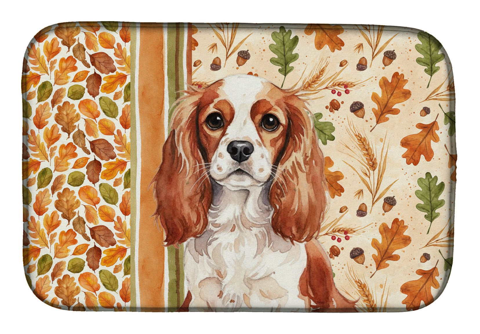 Blenheim English Toy Spaniel Heirloom Fall Dish Drying Mat Absorbent Dish Drying Mat Pad for Kitchen Counter Dish Drainer Mat for Countertop, 14 x 21", Multicolor