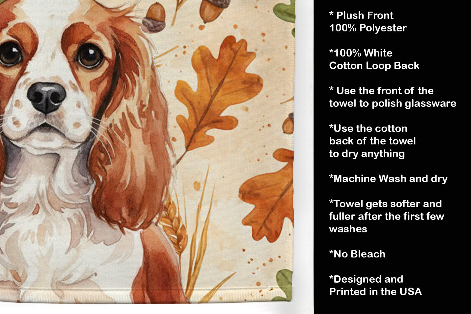 Blenheim English Toy Spaniel Heirloom Fall Kitchen Towel Velour Plush Front and Cotton Loop Back Machine Washable