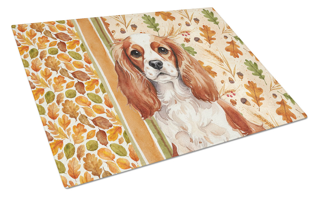 Blenheim English Toy Spaniel Heirloom Fall Cutting Board Tempered Glass Kitchen Cutting Surface, Heat Resistant Chopping, Non-Slip Feet, Food Prep & Serving