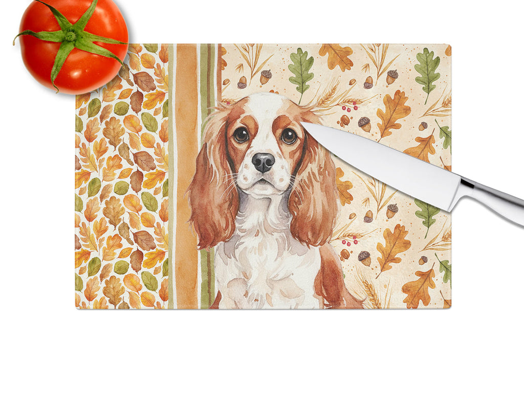 Blenheim English Toy Spaniel Heirloom Fall Cutting Board Tempered Glass Kitchen Cutting Surface, Heat Resistant Chopping, Non-Slip Feet, Food Prep & Serving
