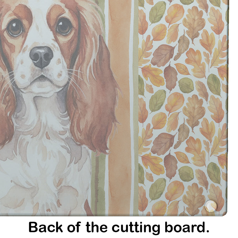 Blenheim English Toy Spaniel Heirloom Fall Cutting Board Tempered Glass Kitchen Cutting Surface, Heat Resistant Chopping, Non-Slip Feet, Food Prep & Serving