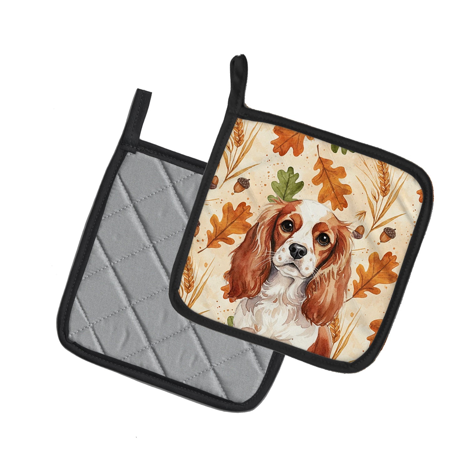 Blenheim English Toy Spaniel Heirloom Fall Pot Holder Set of 2 Heat Resistant Quilted Hot Pads 7.5 x 7.5 Inch, Insulated Kitchen Trivets for Cooking & Baking
