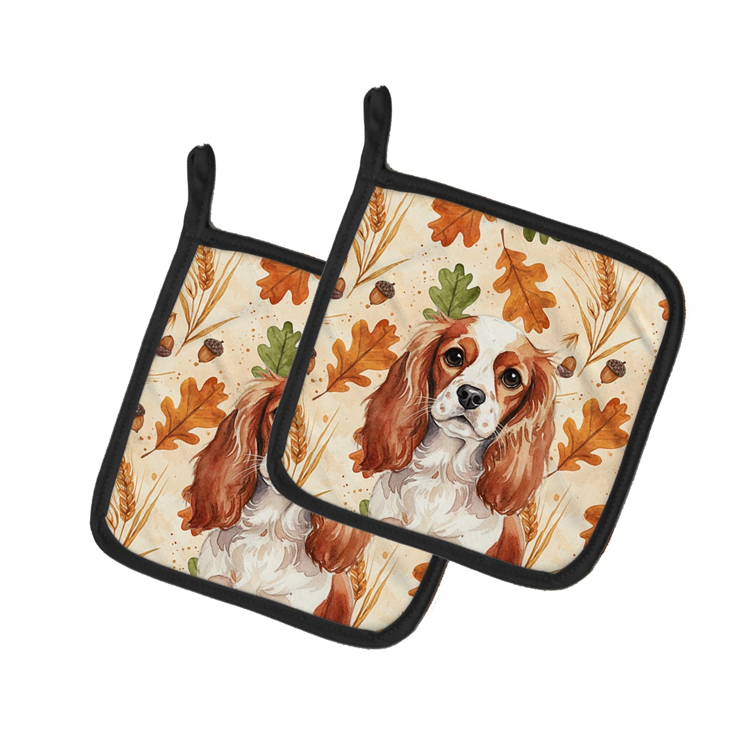 Blenheim English Toy Spaniel Heirloom Fall Pot Holder Set of 2 Heat Resistant Quilted Hot Pads 7.5 x 7.5 Inch, Insulated Kitchen Trivets for Cooking & Baking