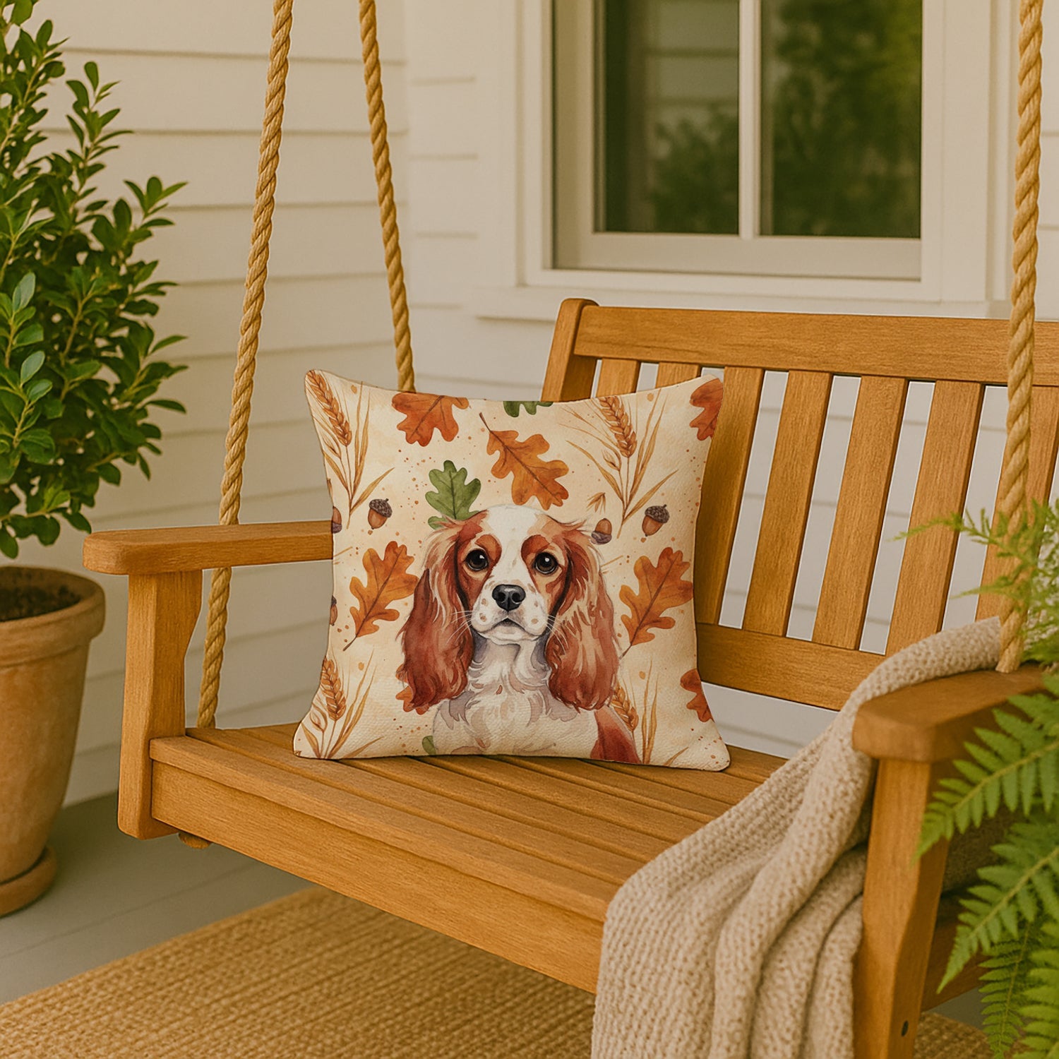 Blenheim English Toy Spaniel Heirloom Fall Decorative Throw Pillow 18x18 Indoor Outdoor Accent Cushion, Fabric Cover with Insert for Sofa, Bed, Porch & Living Room