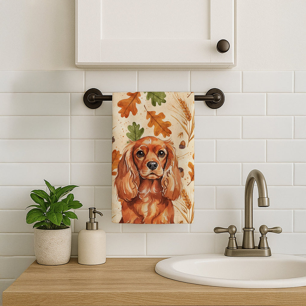 Ruby English Toy Spaniel Heirloom Fall Kitchen Towel Velour Plush Front and Cotton Loop Back Machine Washable