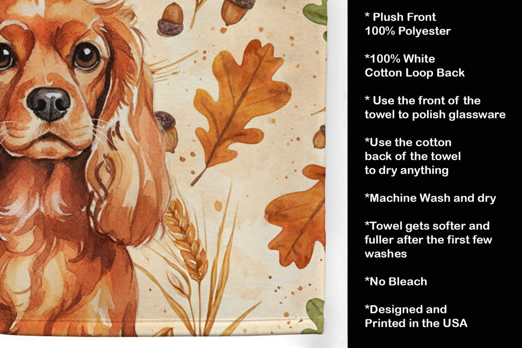 Ruby English Toy Spaniel Heirloom Fall Kitchen Towel Velour Plush Front and Cotton Loop Back Machine Washable