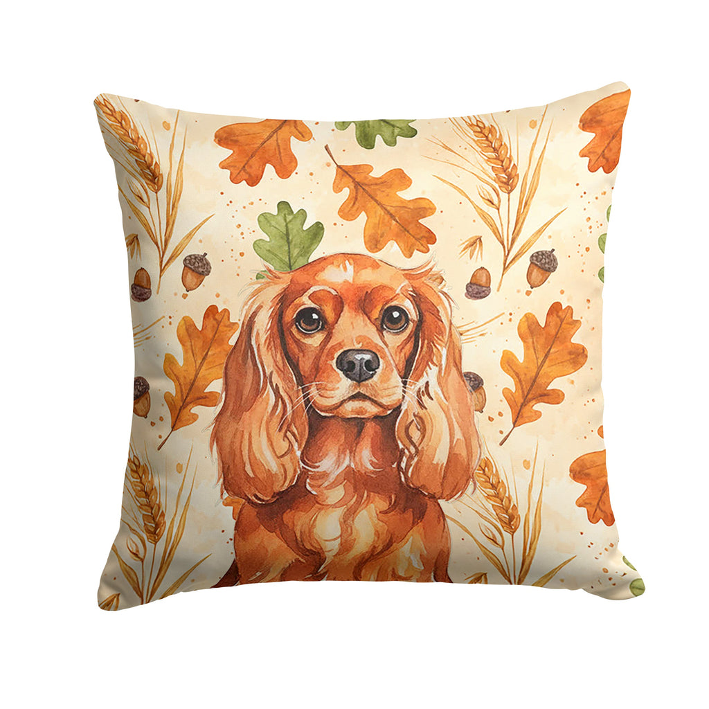 Ruby English Toy Spaniel Heirloom Fall Decorative Throw Pillow 14x14 Indoor Outdoor Accent Cushion, Fabric Cover with Insert for Sofa, Bed, Porch & Living Room
