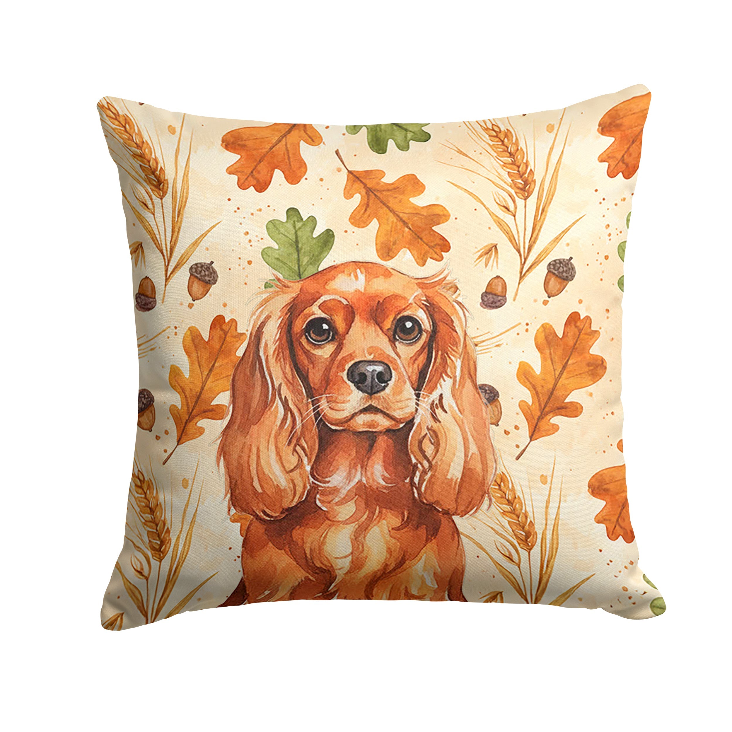 Ruby English Toy Spaniel Heirloom Fall Decorative Throw Pillow 14x14 Indoor Outdoor Accent Cushion, Fabric Cover with Insert for Sofa, Bed, Porch & Living Room