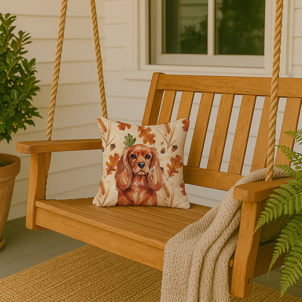Ruby English Toy Spaniel Heirloom Fall Decorative Throw Pillow 14x14 Indoor Outdoor Accent Cushion, Fabric Cover with Insert for Sofa, Bed, Porch & Living Room