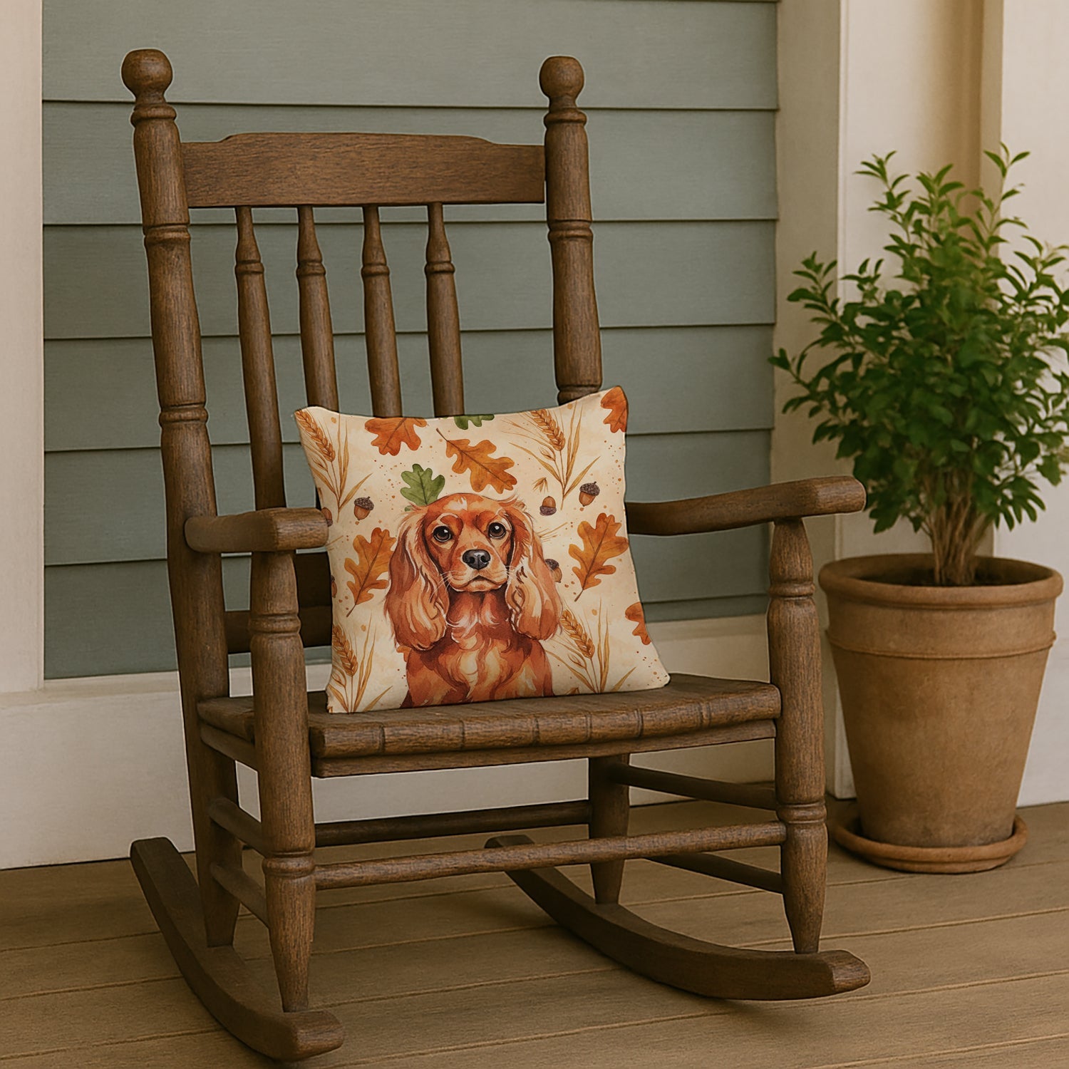 Ruby English Toy Spaniel Heirloom Fall Decorative Throw Pillow 14x14 Indoor Outdoor Accent Cushion, Fabric Cover with Insert for Sofa, Bed, Porch & Living Room