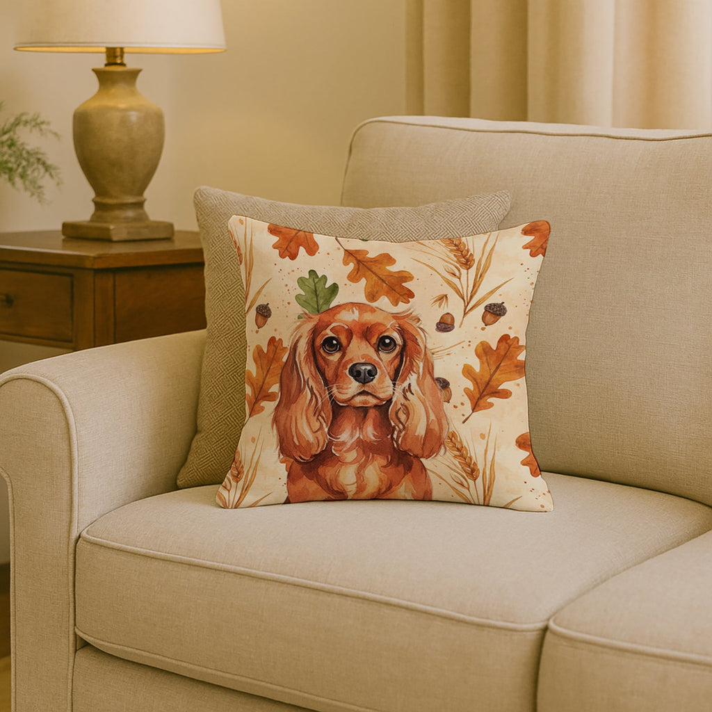 Ruby English Toy Spaniel Heirloom Fall Decorative Throw Pillow 18x18 Indoor Outdoor Accent Cushion, Fabric Cover with Insert for Sofa, Bed, Porch & Living Room