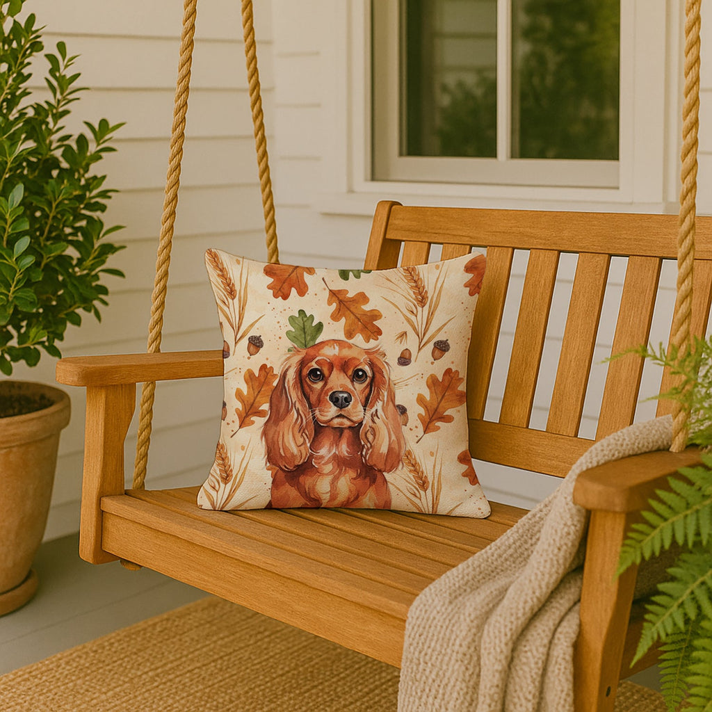 Ruby English Toy Spaniel Heirloom Fall Decorative Throw Pillow 18x18 Indoor Outdoor Accent Cushion, Fabric Cover with Insert for Sofa, Bed, Porch & Living Room