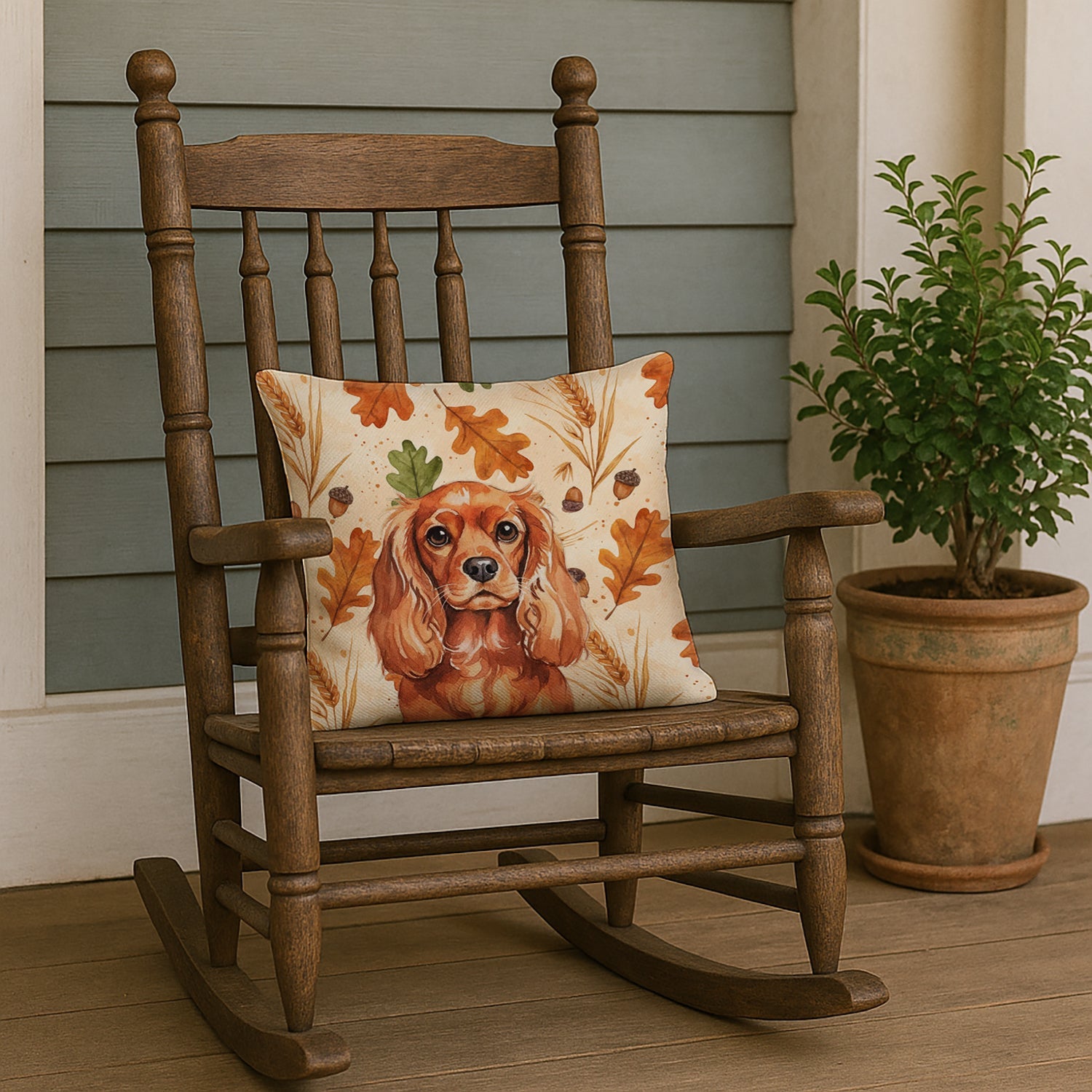 Ruby English Toy Spaniel Heirloom Fall Decorative Throw Pillow 18x18 Indoor Outdoor Accent Cushion, Fabric Cover with Insert for Sofa, Bed, Porch & Living Room