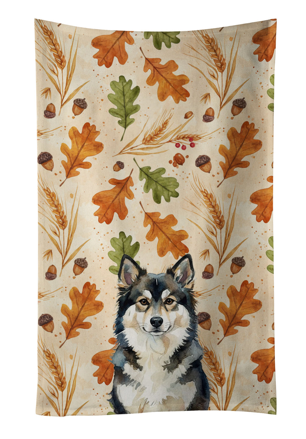Finnish Lapphund Heirloom Fall Kitchen Towel Velour Plush Front and Cotton Loop Back Machine Washable