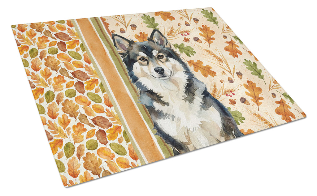 Finnish Lapphund Heirloom Fall Cutting Board Tempered Glass Kitchen Cutting Surface, Heat Resistant Chopping, Non-Slip Feet, Food Prep & Serving