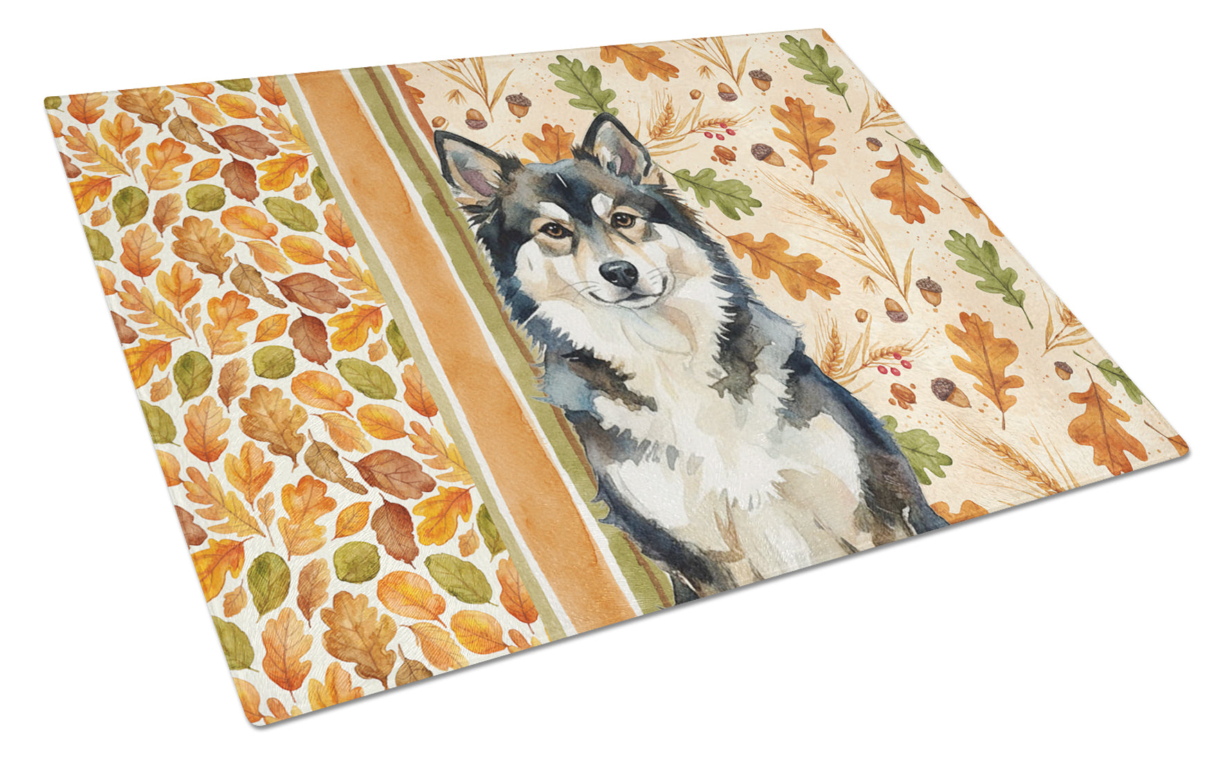 Finnish Lapphund Heirloom Fall Cutting Board Tempered Glass Kitchen Cutting Surface, Heat Resistant Chopping, Non-Slip Feet, Food Prep & Serving