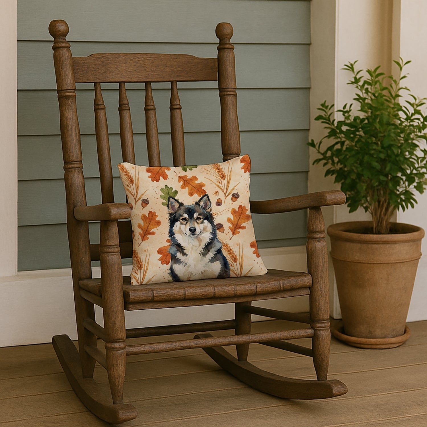 Finnish Lapphund Heirloom Fall Decorative Throw Pillow 14x14 Indoor Outdoor Accent Cushion, Fabric Cover with Insert for Sofa, Bed, Porch & Living Room