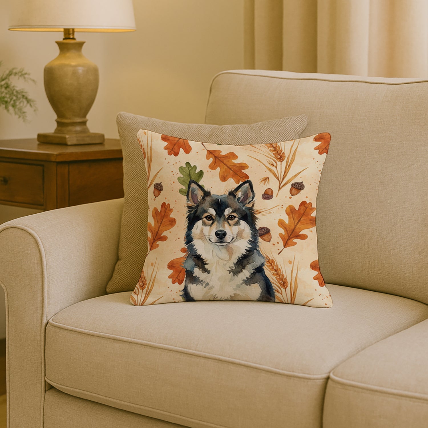 Finnish Lapphund Heirloom Fall Decorative Throw Pillow 18x18 Indoor Outdoor Accent Cushion, Fabric Cover with Insert for Sofa, Bed, Porch & Living Room