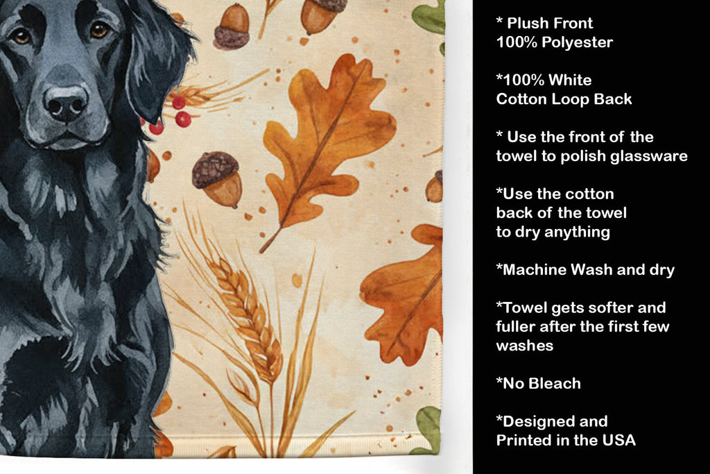 Black Flat-Coated Retriever Heirloom Fall Kitchen Towel Velour Plush Front and Cotton Loop Back Machine Washable