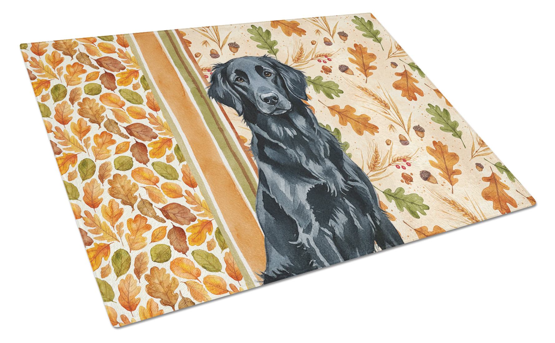 Black Flat-Coated Retriever Heirloom Fall Cutting Board Tempered Glass Kitchen Cutting Surface, Heat Resistant Chopping, Non-Slip Feet, Food Prep & Serving