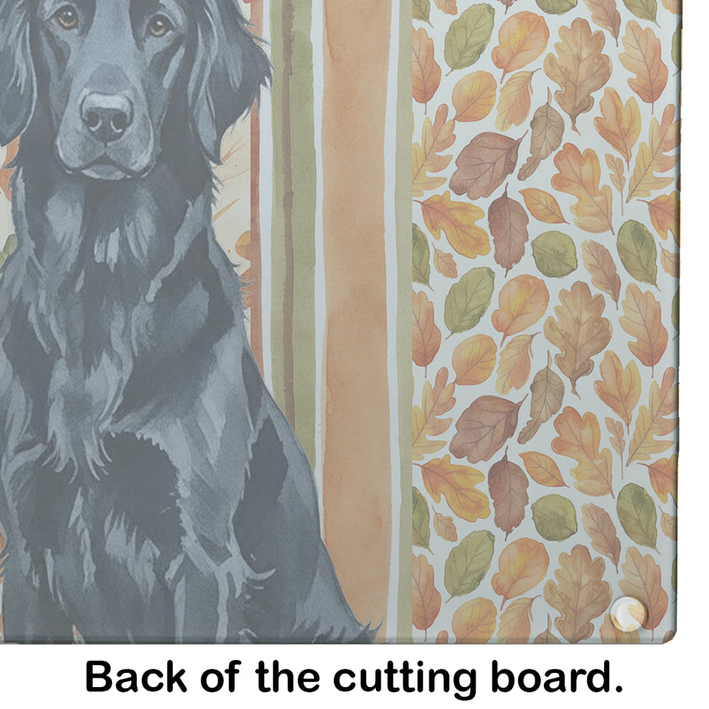 Black Flat-Coated Retriever Heirloom Fall Cutting Board Tempered Glass Kitchen Cutting Surface, Heat Resistant Chopping, Non-Slip Feet, Food Prep & Serving