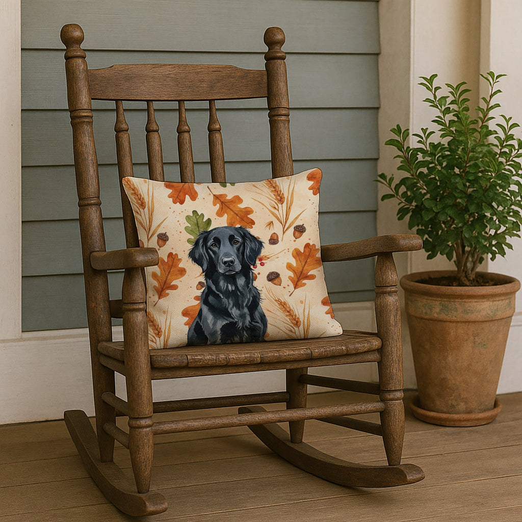 Black Flat-Coated Retriever Heirloom Fall Decorative Throw Pillow 18x18 Indoor Outdoor Accent Cushion, Fabric Cover with Insert for Sofa, Bed, Porch & Living Room