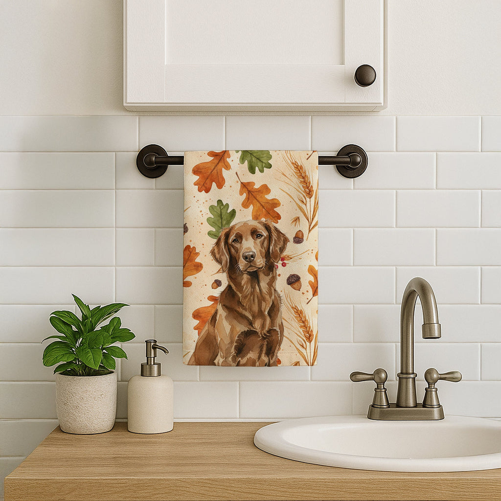 Liver Flat-Coated Retriever Heirloom Fall Kitchen Towel Velour Plush Front and Cotton Loop Back Machine Washable