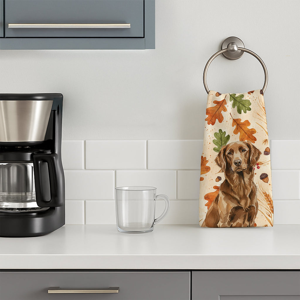 Liver Flat-Coated Retriever Heirloom Fall Kitchen Towel Velour Plush Front and Cotton Loop Back Machine Washable