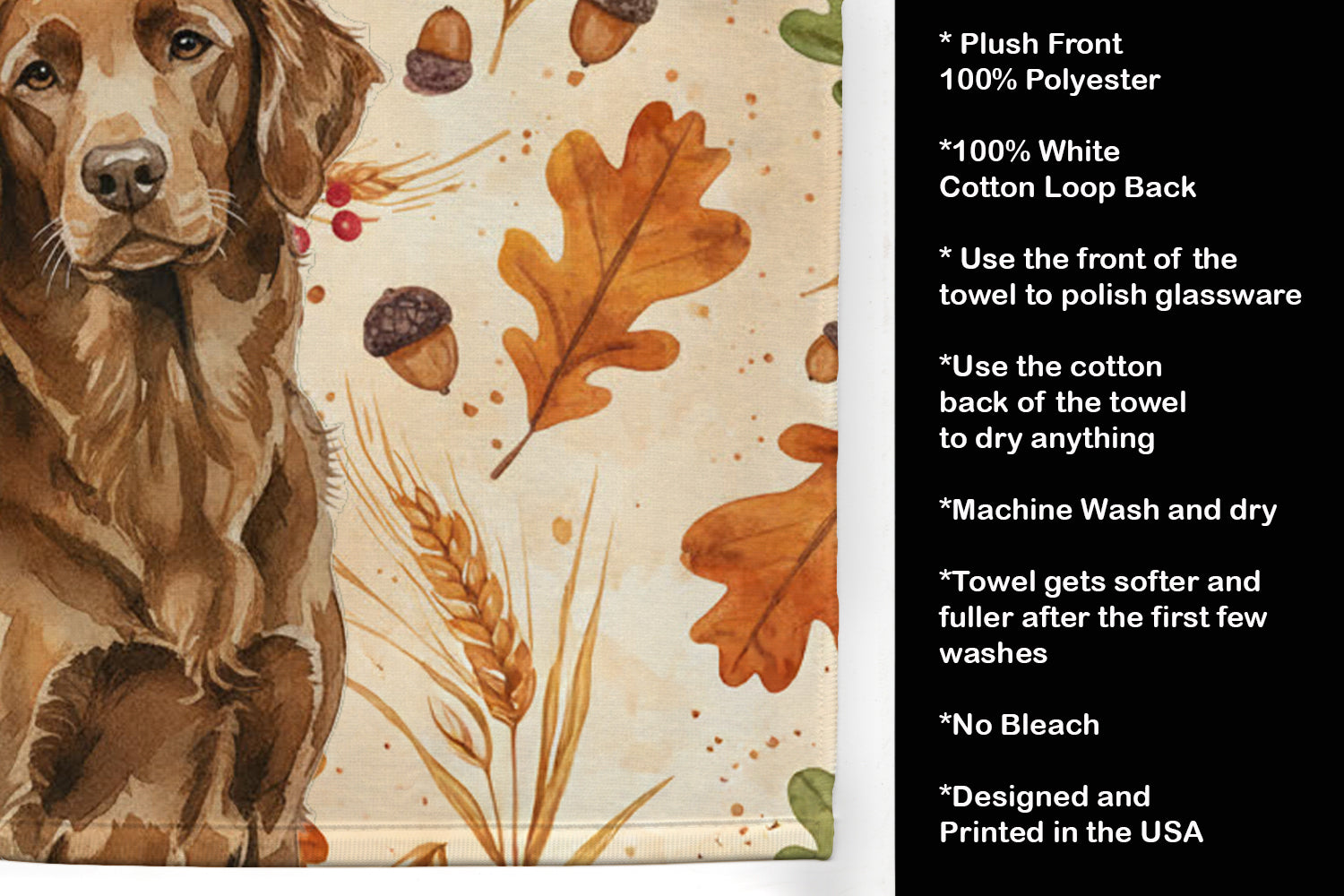 Liver Flat-Coated Retriever Heirloom Fall Kitchen Towel Velour Plush Front and Cotton Loop Back Machine Washable