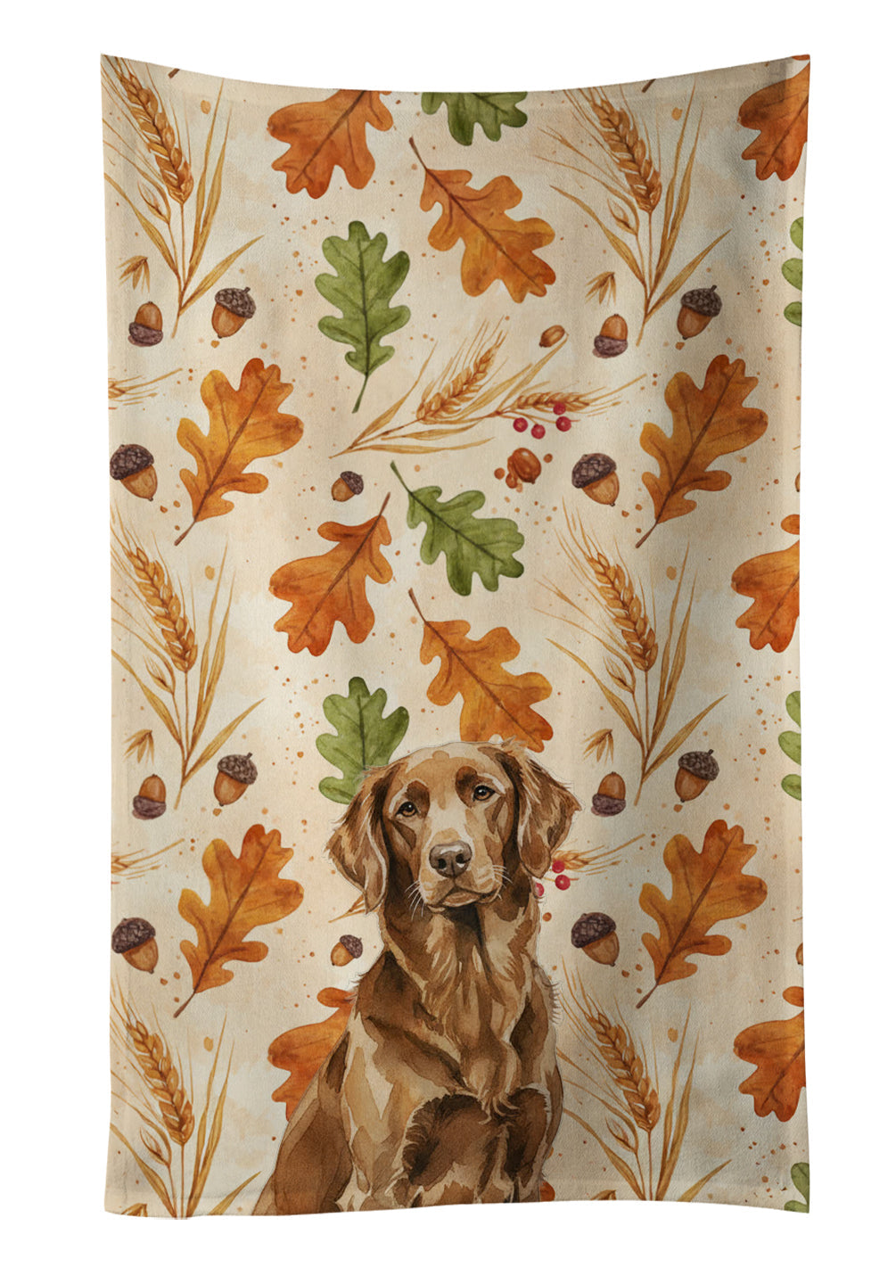 Liver Flat-Coated Retriever Heirloom Fall Kitchen Towel Velour Plush Front and Cotton Loop Back Machine Washable