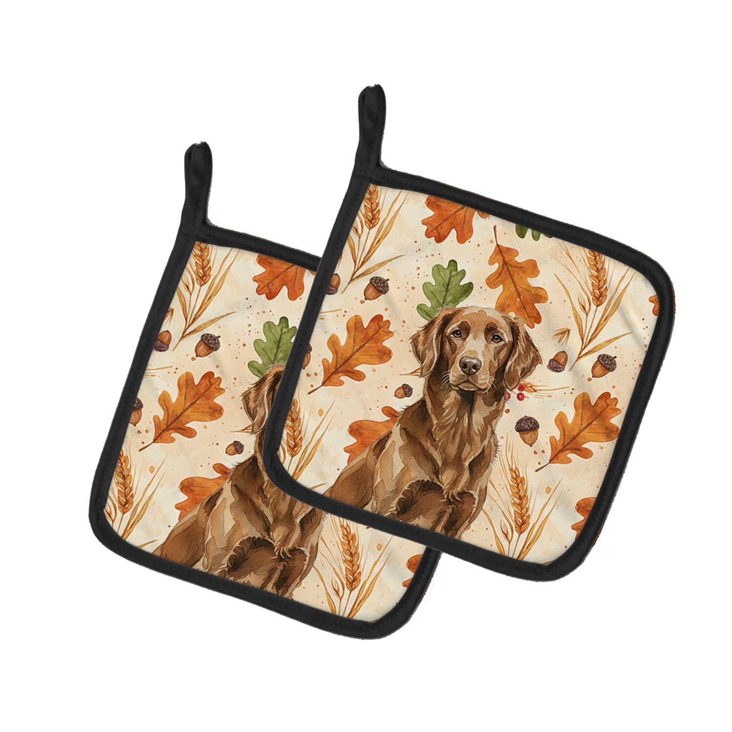 Liver Flat-Coated Retriever Heirloom Fall Pot Holder Set of 2 Heat Resistant Quilted Hot Pads 7.5 x 7.5 Inch, Insulated Kitchen Trivets for Cooking & Baking