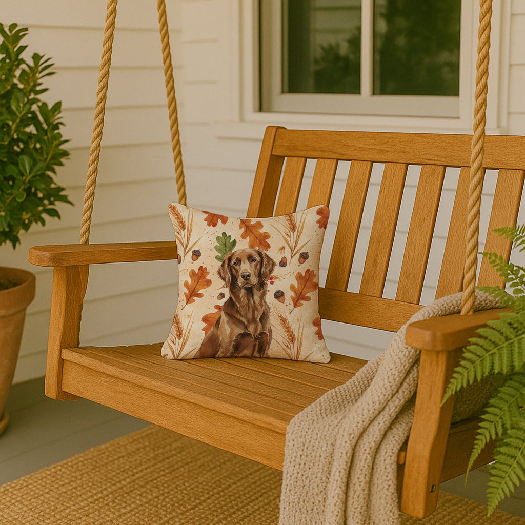 Liver Flat-Coated Retriever Heirloom Fall Decorative Throw Pillow 14x14 Indoor Outdoor Accent Cushion, Fabric Cover with Insert for Sofa, Bed, Porch & Living Room