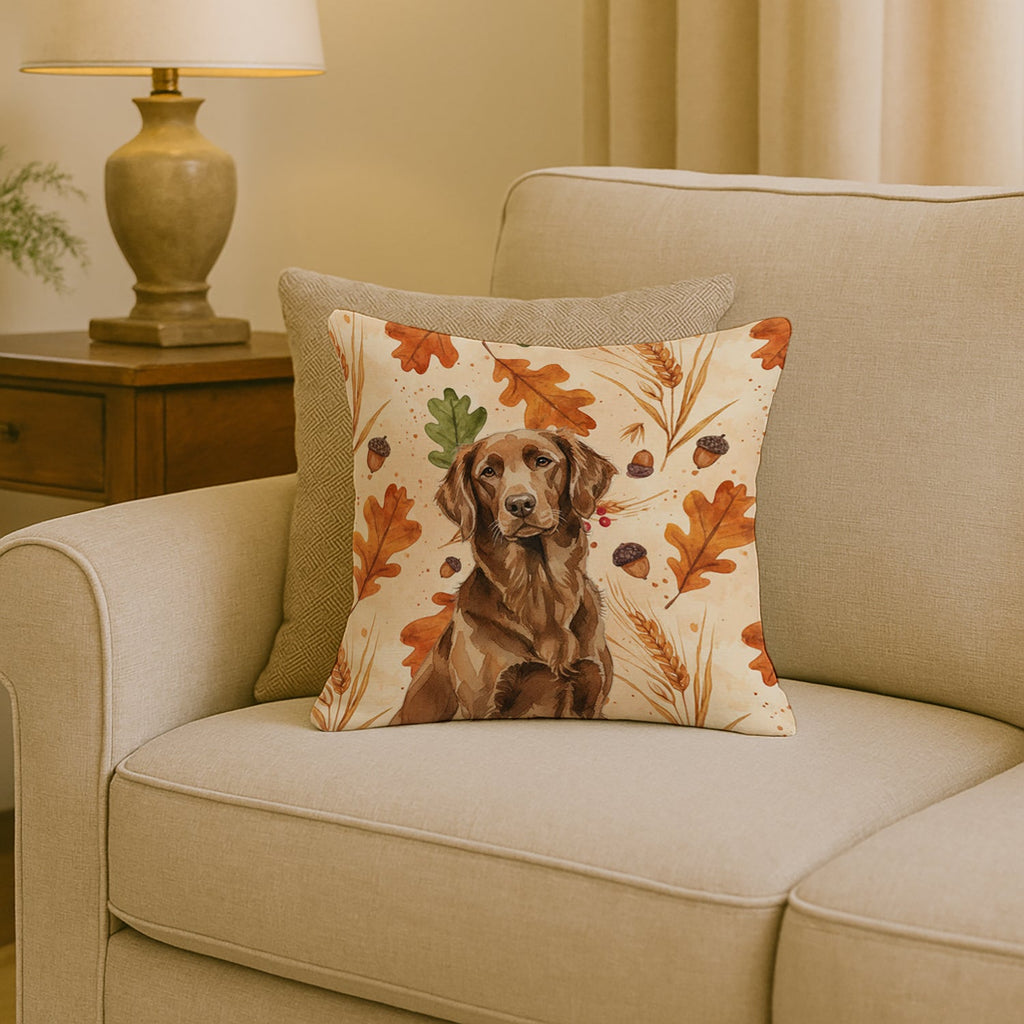 Liver Flat-Coated Retriever Heirloom Fall Decorative Throw Pillow 18x18 Indoor Outdoor Accent Cushion, Fabric Cover with Insert for Sofa, Bed, Porch & Living Room