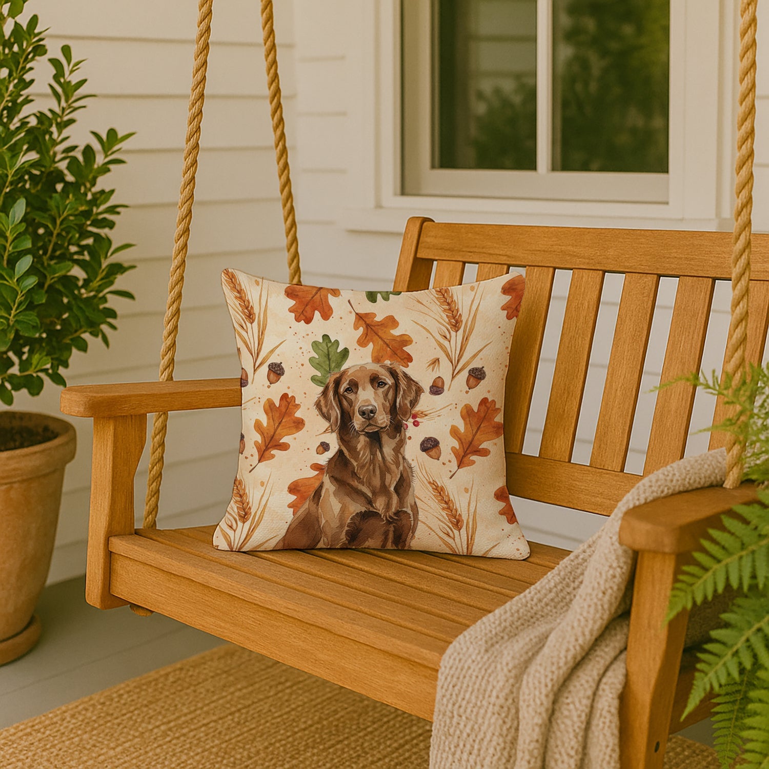 Liver Flat-Coated Retriever Heirloom Fall Decorative Throw Pillow 18x18 Indoor Outdoor Accent Cushion, Fabric Cover with Insert for Sofa, Bed, Porch & Living Room