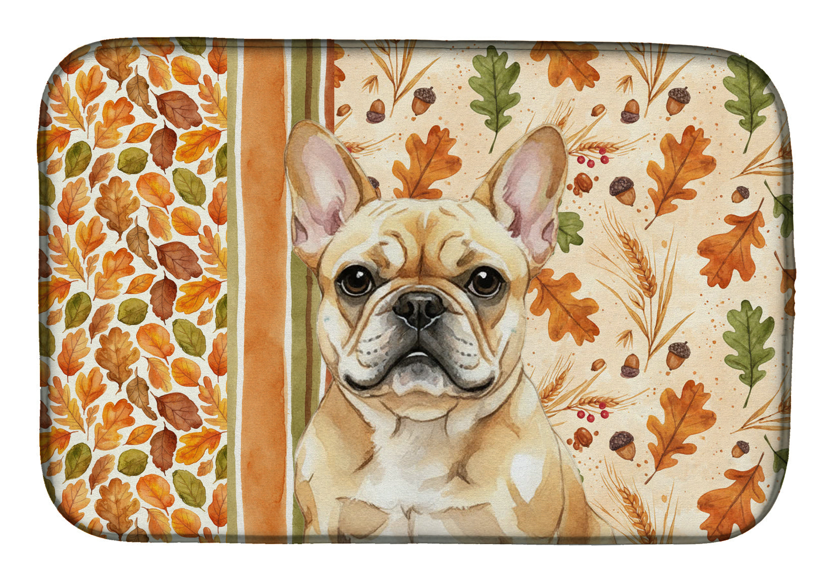 Fawn French Bulldog Heirloom Fall Dish Drying Mat Absorbent Dish Drying Mat Pad for Kitchen Counter Dish Drainer Mat for Countertop, 14 x 21", Multicolor