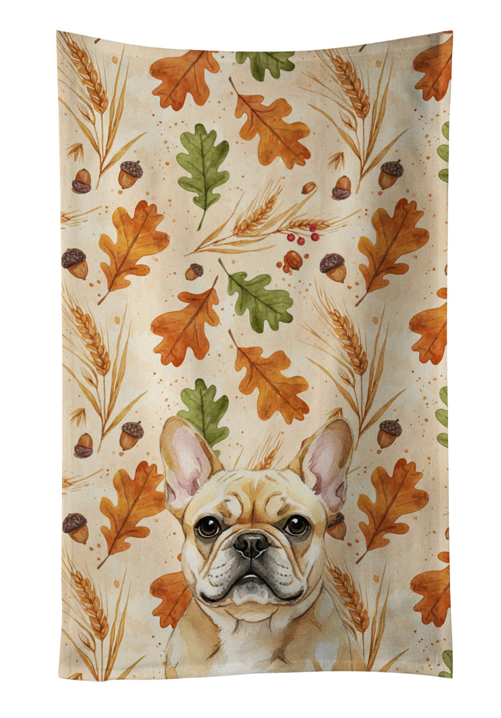 Fawn French Bulldog Heirloom Fall Kitchen Towel Velour Plush Front and Cotton Loop Back Machine Washable