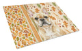 Fawn French Bulldog Heirloom Fall Cutting Board Tempered Glass Kitchen Cutting Surface, Heat Resistant Chopping, Non-Slip Feet, Food Prep & Serving