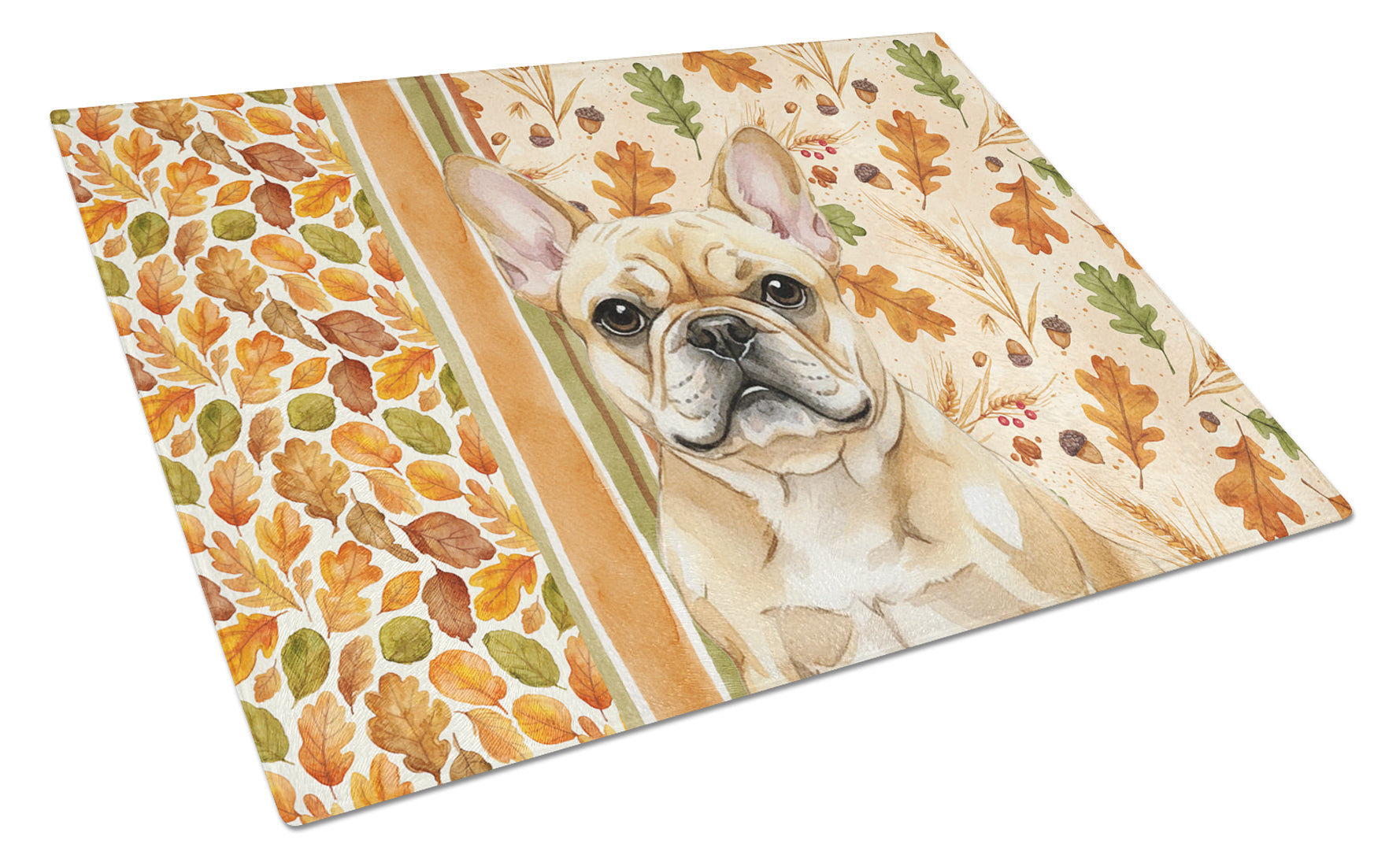 Fawn French Bulldog Heirloom Fall Cutting Board Tempered Glass Kitchen Cutting Surface, Heat Resistant Chopping, Non-Slip Feet, Food Prep & Serving