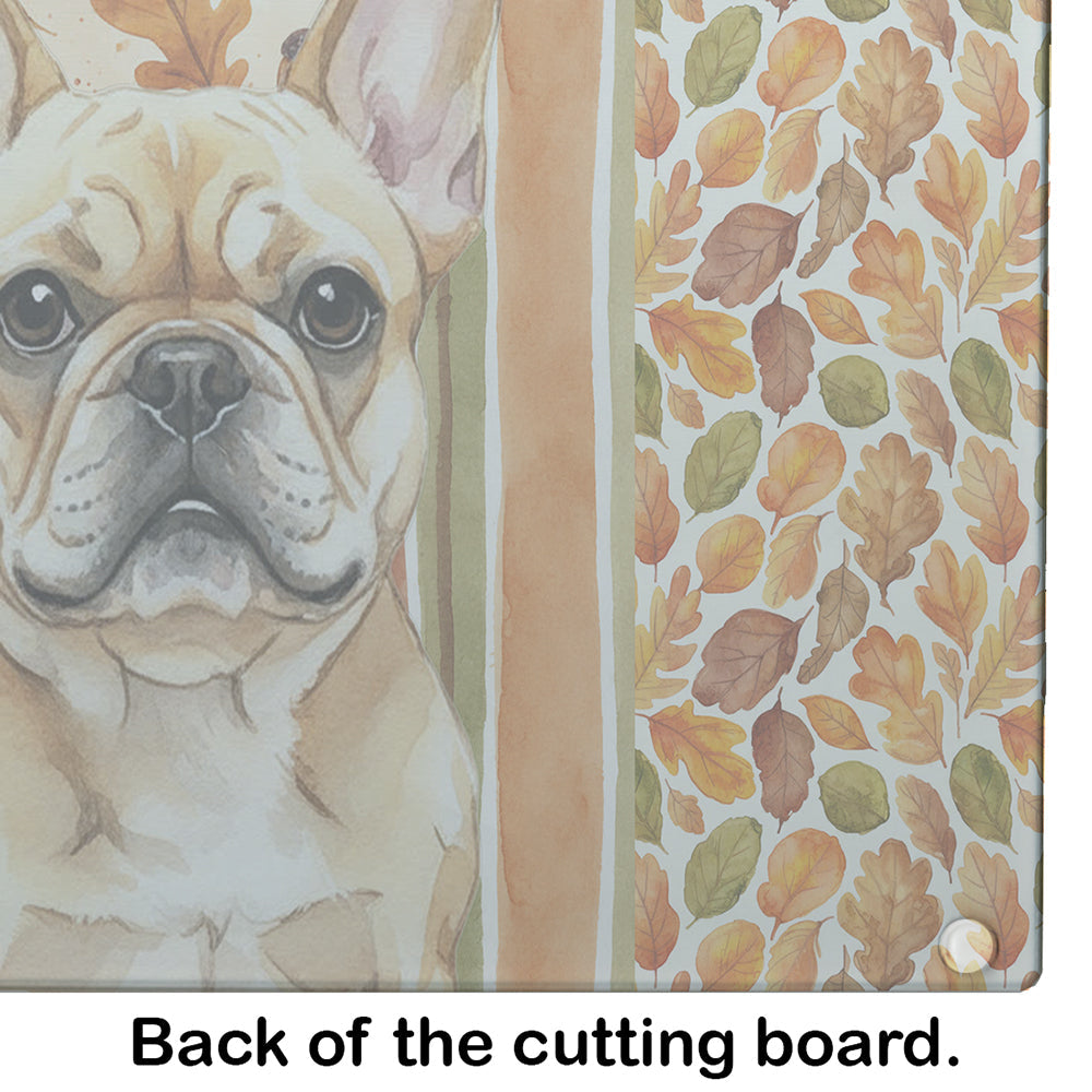 Fawn French Bulldog Heirloom Fall Cutting Board Tempered Glass Kitchen Cutting Surface, Heat Resistant Chopping, Non-Slip Feet, Food Prep & Serving
