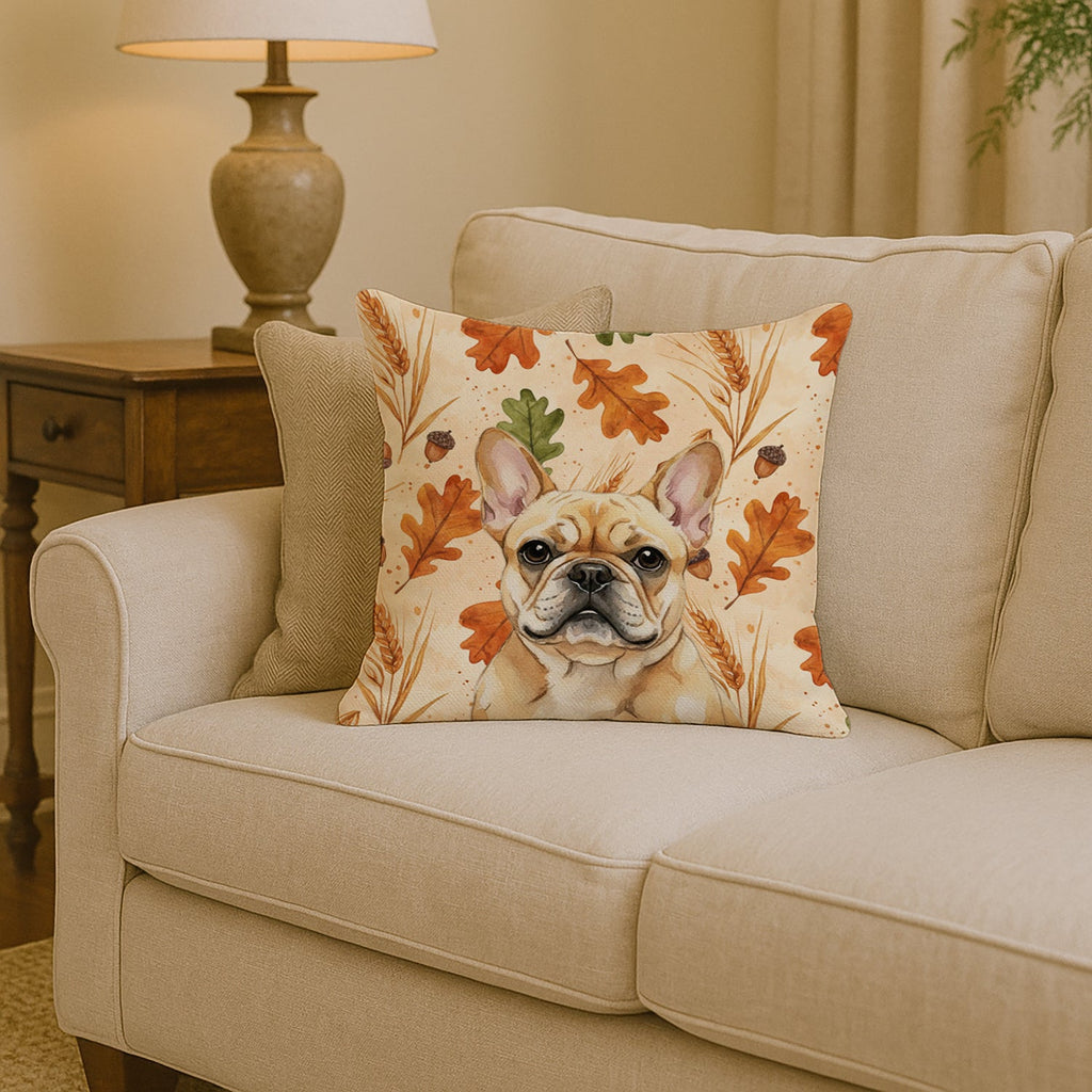 Fawn French Bulldog Heirloom Fall Decorative Throw Pillow 14x14 Indoor Outdoor Accent Cushion, Fabric Cover with Insert for Sofa, Bed, Porch & Living Room